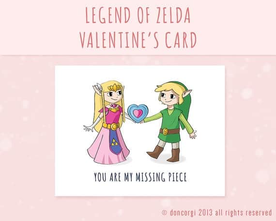 The Legend of Zelda Valentines Day Card, Romantic Card, zelda and link, couple, for him, for her, geeky
