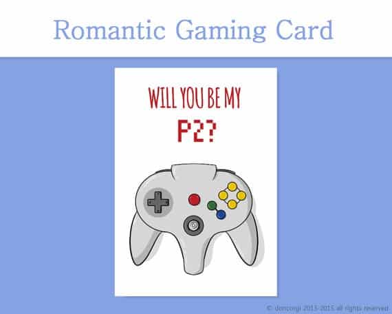 will you be my player 2, geeky valentines card, nerdy, romantic card, retrogaming,