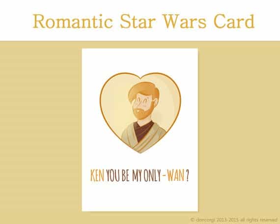 Obiwan Kenobi Valentine's Day Card, Romantic Card, Star Wars Valentines Day Card, for him, for her