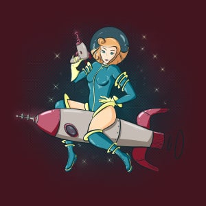 pinup art, rocket ride, intergalactic, rocket, space adventures, sexy, cute