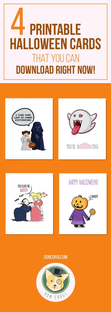 Printable Halloween Cards to Download on Etsy by Don Corgi