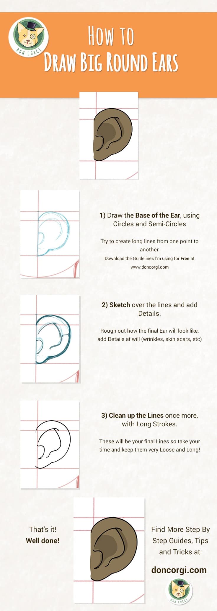 How to Draw Ears - Drawing Round Ears by Don Corgi